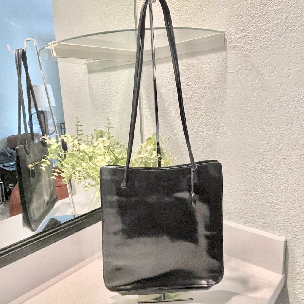Monsac Original Black Stiff Leather Double Handle Shoulder Bag